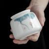 Suet Jade Ceramic Small Tea Jar Japanese Hand Painted Lotus Storage Jar Mini Portable Wake Tea Sealed Jar White Porcelain