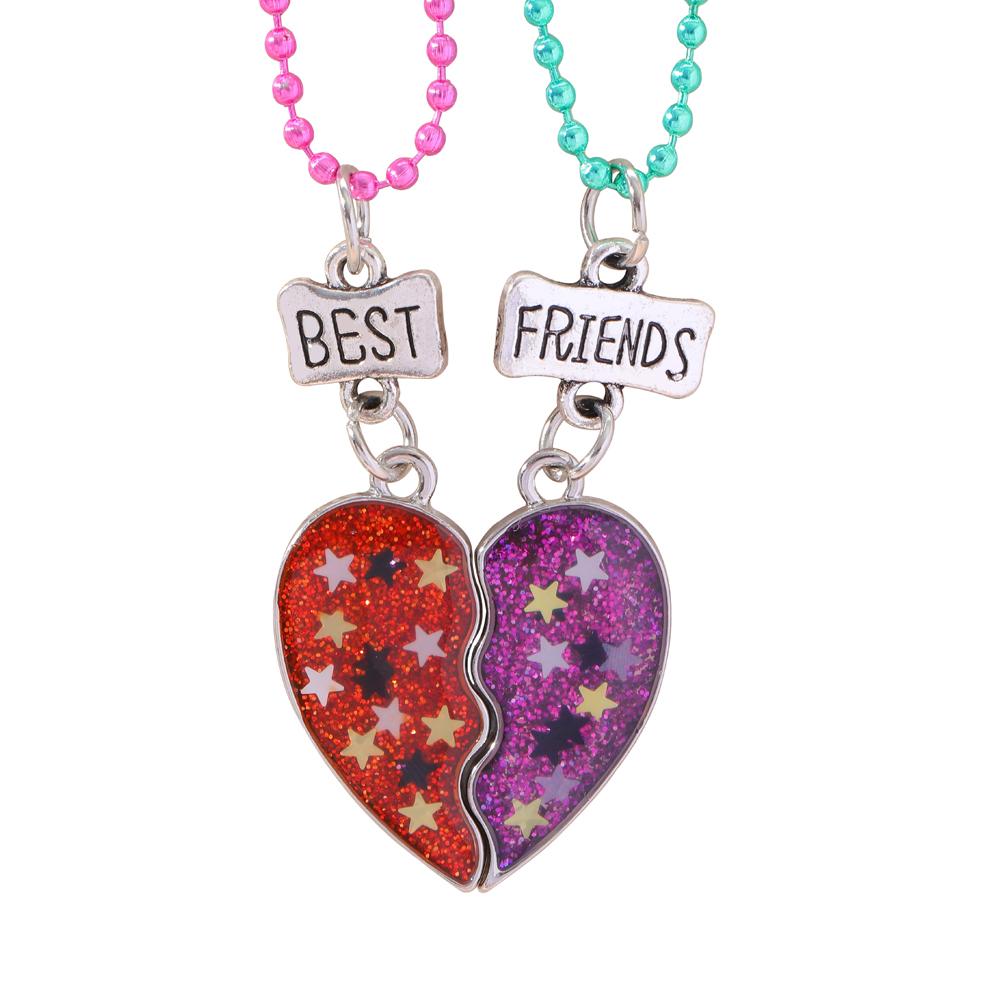 Set di 2 Collane con Ciondolo a Mezzo Cuore Colorato Catena con Perline Fascino Migliori Amici Choker Gioielli BFF Per Bambini Amicizia