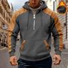 Men's Retro Color Block Velvet Hoodie - Autumn/Winter Trendy Sporty Casual Sweatshirt