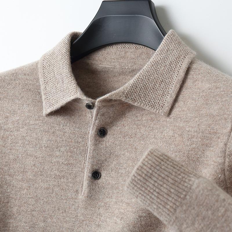 Wool Men Lapel Pullover Long Sleeve Polo Neck Sweaters Loose Knit Clothing Large Size Shirt