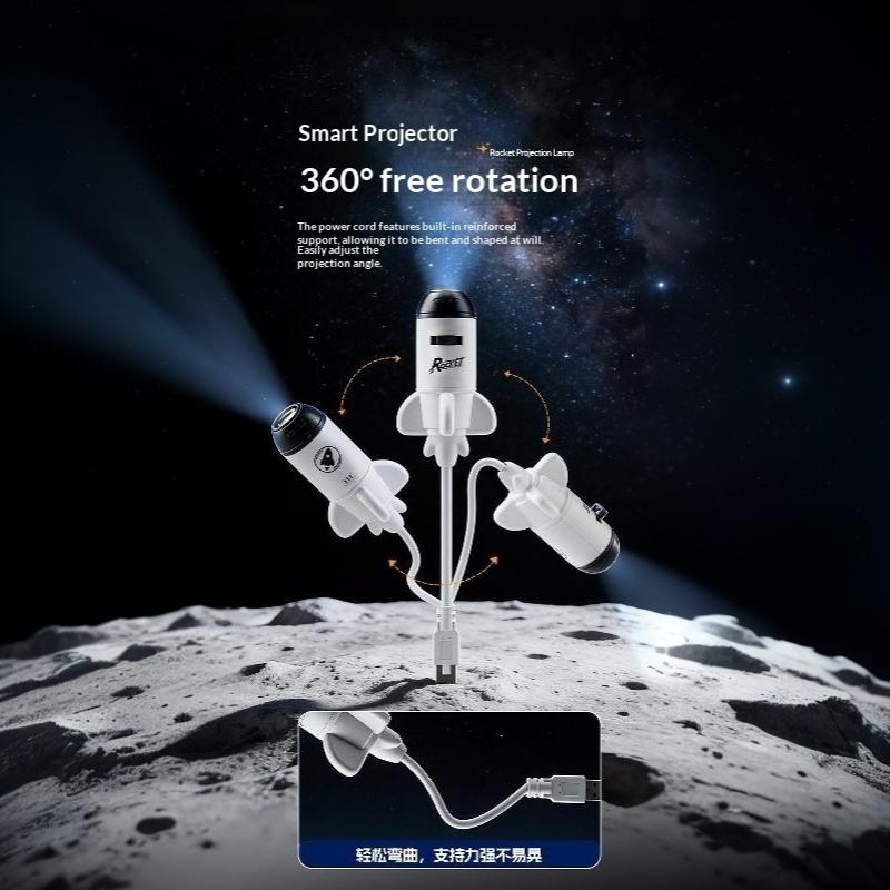 2 in 1 Rocket Galaxy Star Projector Adjustable Focus Ambient Projection Light for Bedroom Home Party Decoration