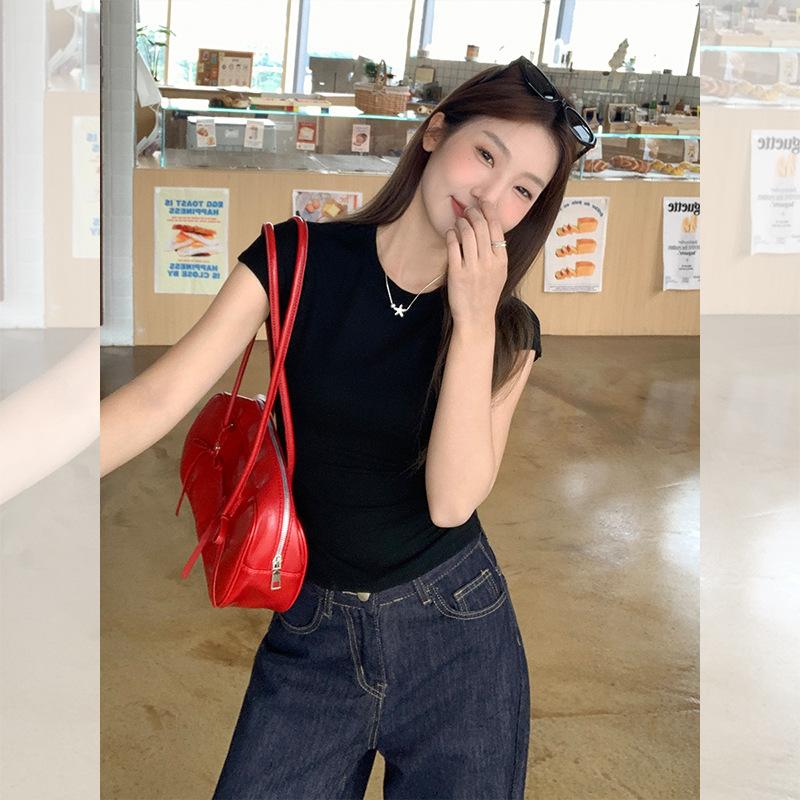 Black Pure Desire Spice Girl Waist Short Sleeve T-Shirt Women's Summer New Slim Slimming Mind Leaking Waist Top