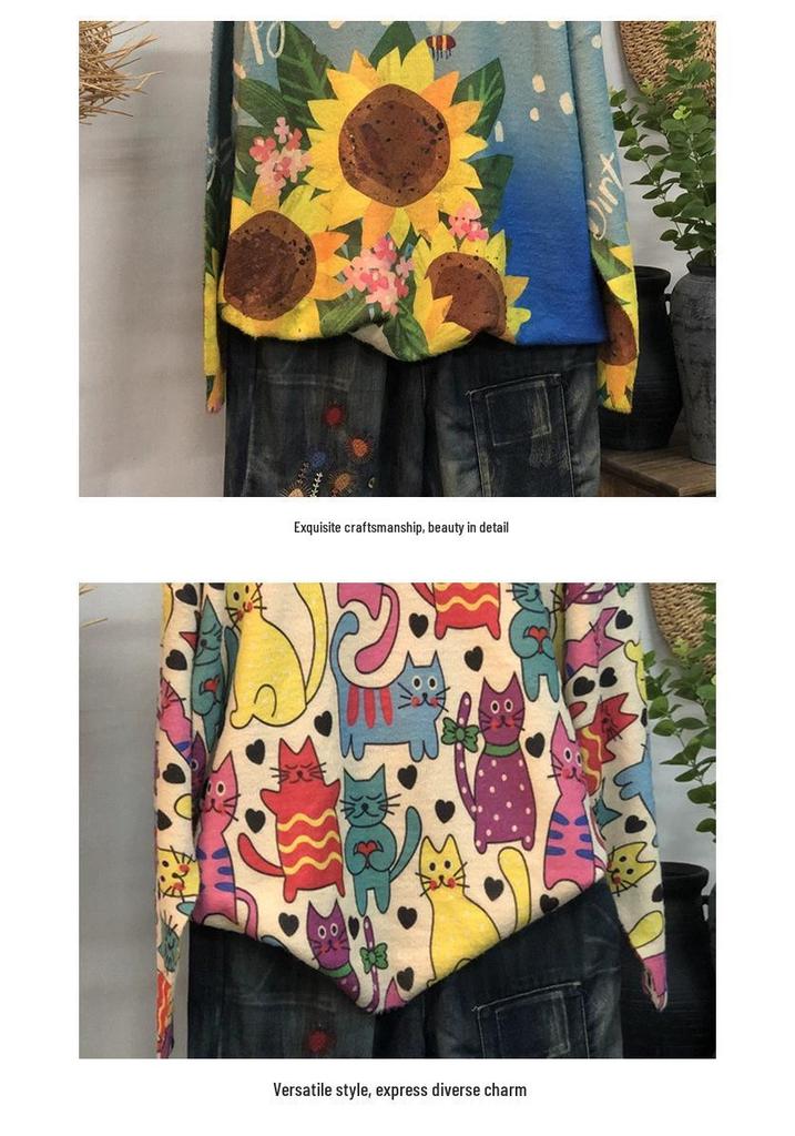 Autumn Winter Knit Loose Casual Long Sleeve Sweater with New Print Pattern