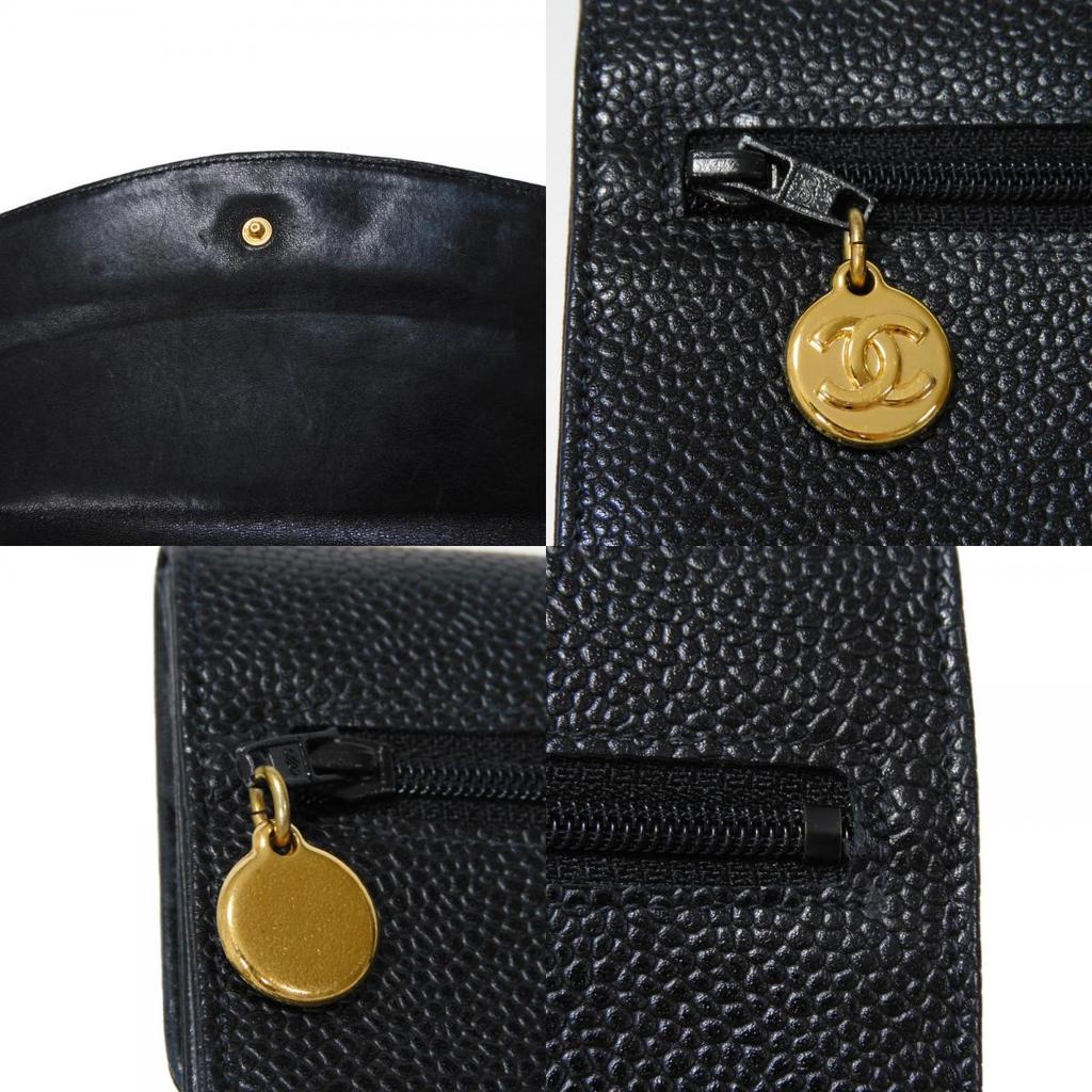 Used 10097 Long Flap Wallet A01434 7940 COCO Mark CC Mark 4th Series Vintage Deca Coco Caviar Skin Black Unisex from
