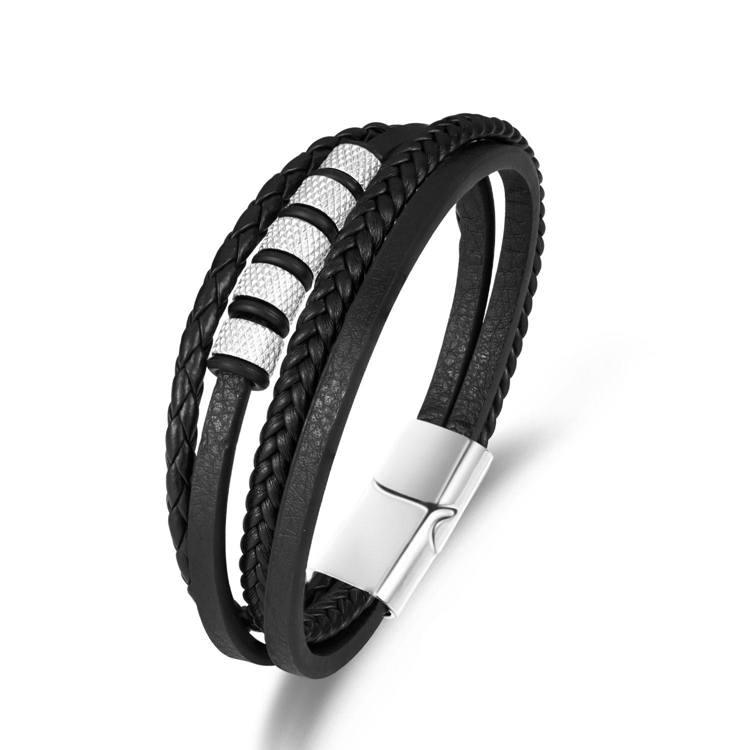 

Плетеный браслет из искусственной кожи в стиле хип-хоп с бусинами из сплава для мужчин