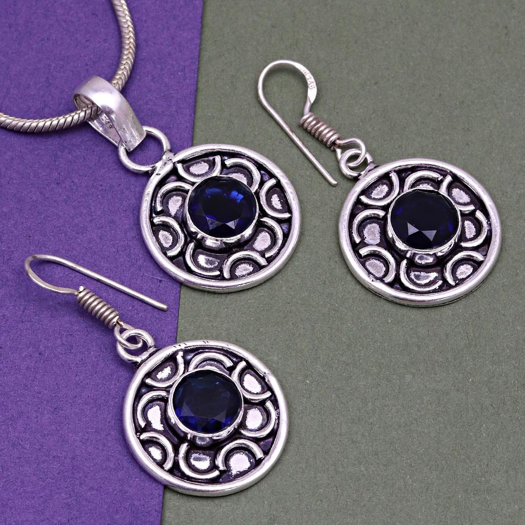 Tanzanite Set Jewelry Quartz Gemstone Pendant 18-20'' Necklace