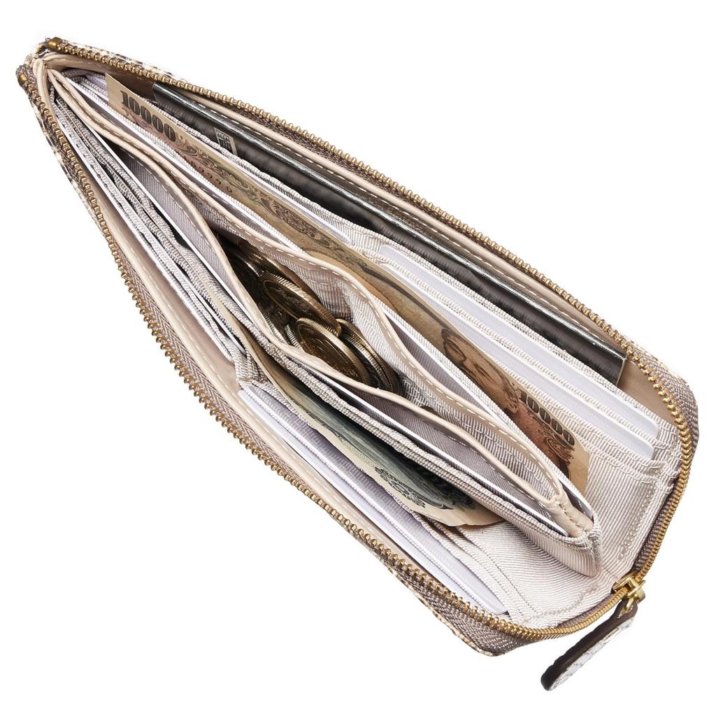 HENLY COAT Anaconda Diamantina Thin Long Wallet with Italian Cowhide Feng Shui Gift Boxed Women's L-Shaped Zipper, Leather, Design, (Blush/Pink)