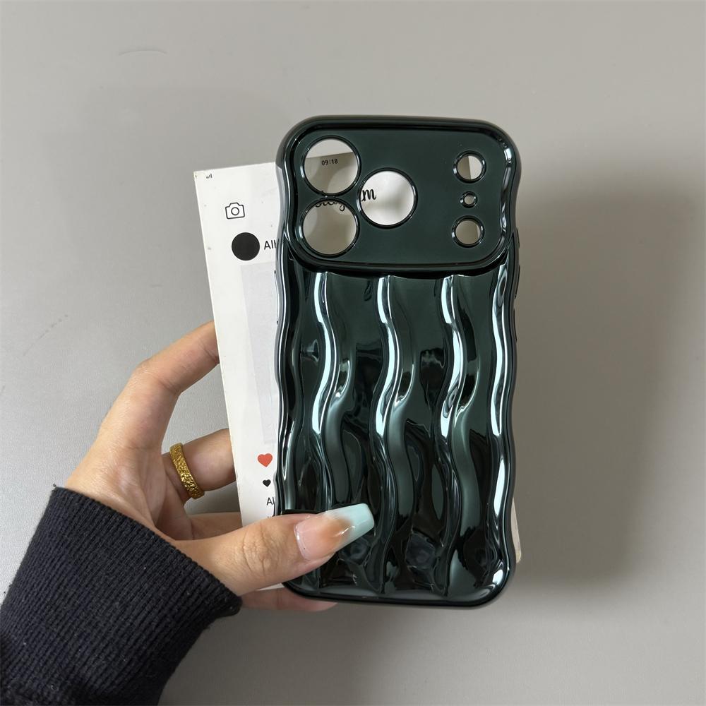 

Plating wrinkled Wave Designer Case for iPhone 17 Air 16 15 14 13 Pro Max Soft Silicone Punk Cool Shockproof Glossy Funda Cover For iPhone 13
