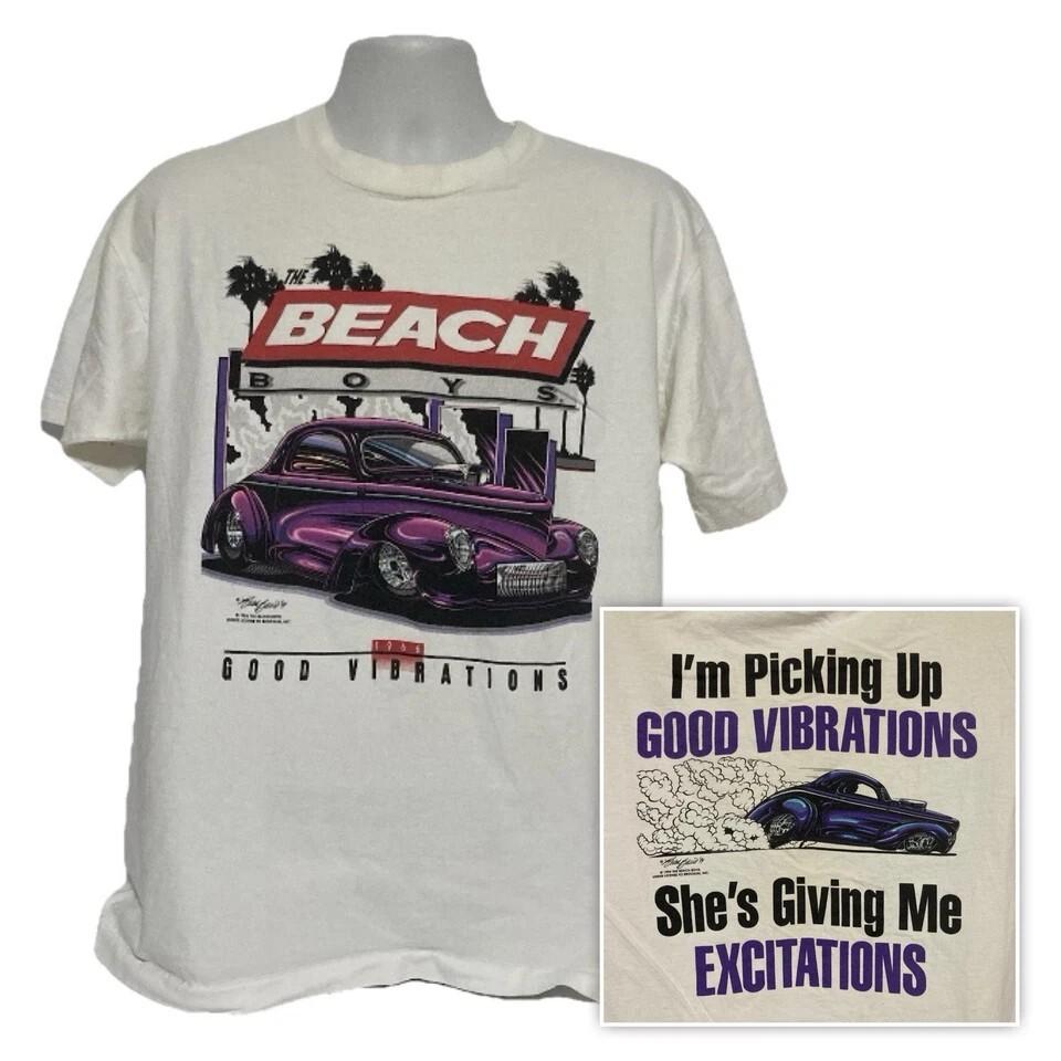 

Vintage 1994 Beach Boys Good Vibrations T-Shirt Hot Rod Drag Race Tee Unisex T-Shirt XXXXL