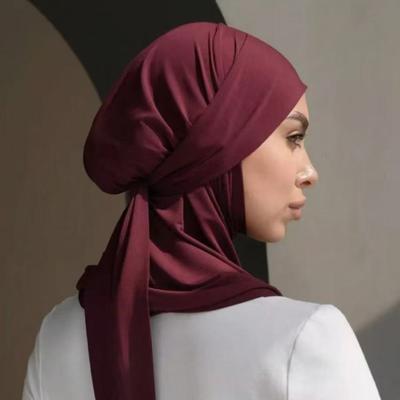 Nyaste Omedelbara Hijab Med Bandage Enfärgad Kvinna Muslimsk Hijab Islamisk Turban Full Täckning Huvudbonad Pannband Sjal