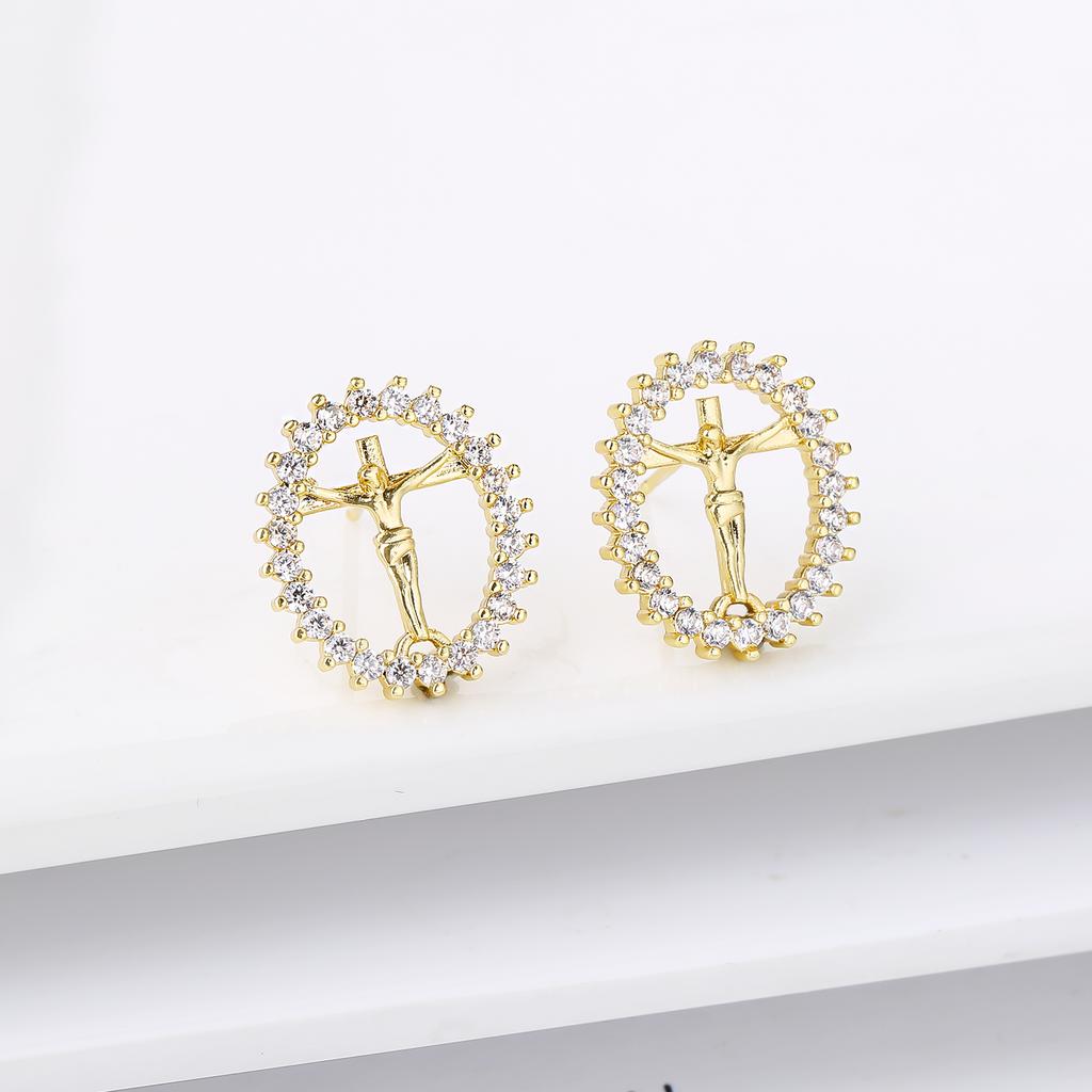 Gold-Color Religious Saint Jude Zirconia Women's Stud Earrings  For Women Virgin Mary Believer Ear Jewelry Daily Party Gifts