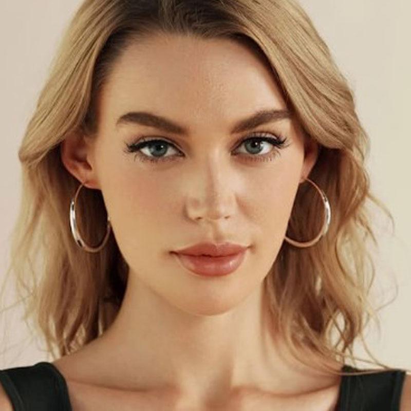 Simple and Smooth Silver Large Earrings for Women, Classic Plain Ring Metal Earrings, Versatile Basic Earrings.