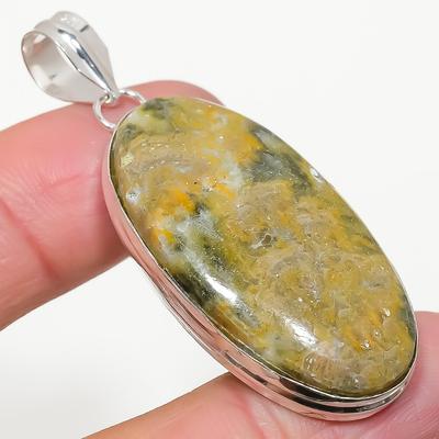 Natural Bumble Bee Jasper Gemstone 925 Sterling Silver Pendant 2.21" F5u12