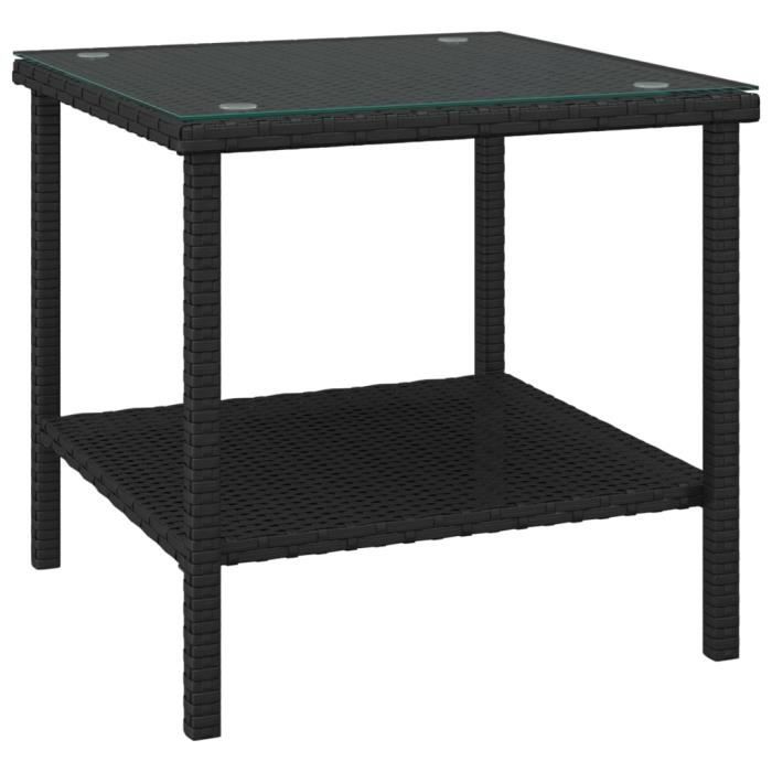 VidaXL Table d'appoint noir 45x45x45 cm poly rotin et verre trempé 319398