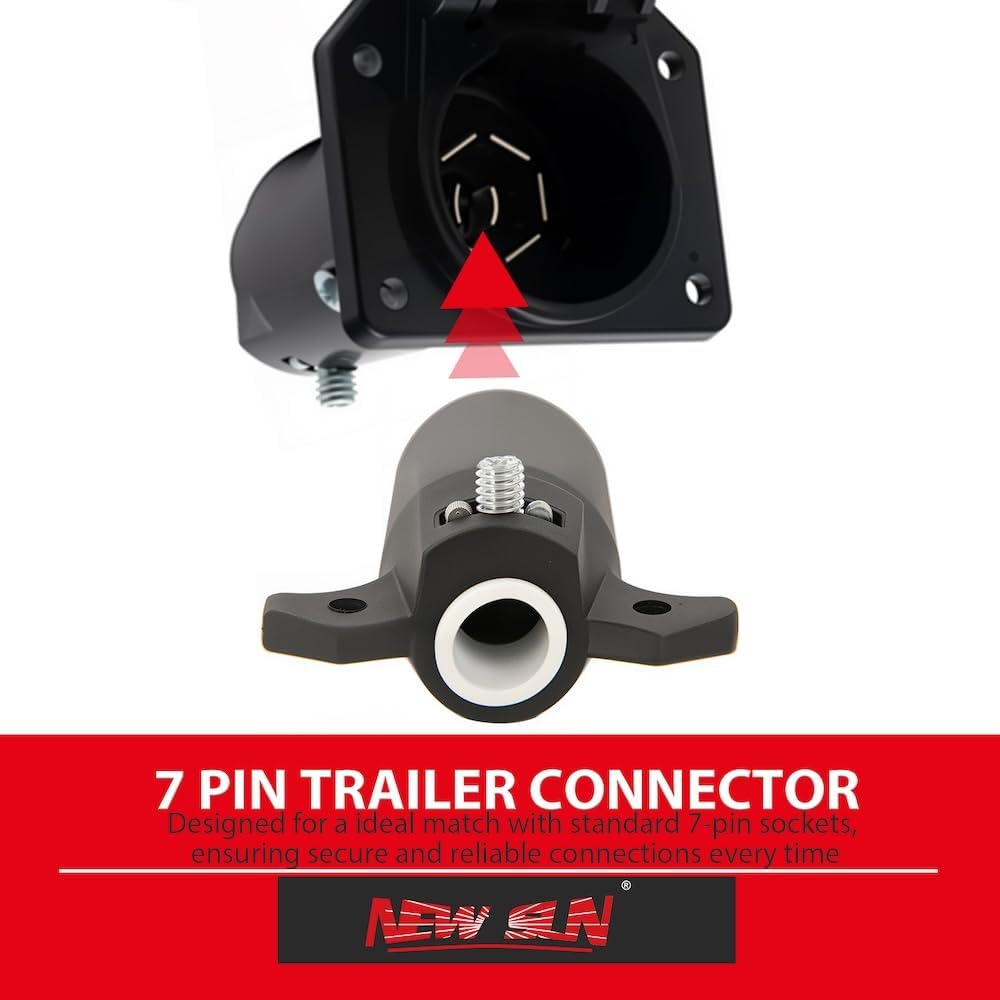 NEW SUN® Superior 7 Pin Trailer Plug, RV-Style 7 Way Flat Blade Connector Made By Cooper & Silver Color Plated, Heavy-Duty, Weatherproof & Anti-Rust