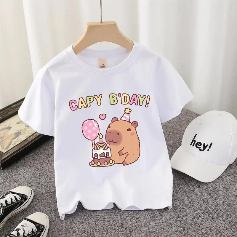 Capybara Kawaii Cartoon Print T-shirt for Boys And Girls Streetwear Casual Child's Shirt Cute Vogue Kids' Birthday Gift