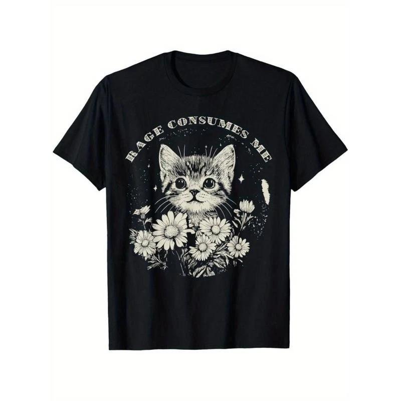 100% Cotton Summer T Shirts [Funny Cat T-Shirt] Soft Cotton Funny Cat Graphic T- XXXXL