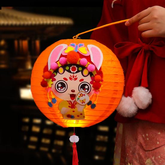 DIY Lantern Kit with Soft Light LED Bulb Rabbit Design Mid-Autumn Festival Lantern Material Pack Parent-Child Fun Crafting Set