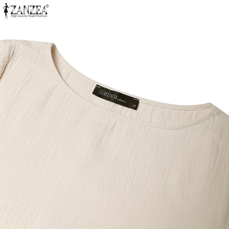ZANZEA Women Casual Round Neck Solid Color Loose Long Sleeve Long Dress