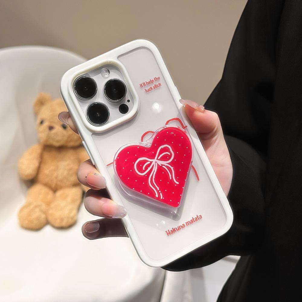 Ins Wind Love Bow Bracket Is Suitable for Apple 16PRO Mobile Phone Case Acrylic Transparent iPhone14/15.