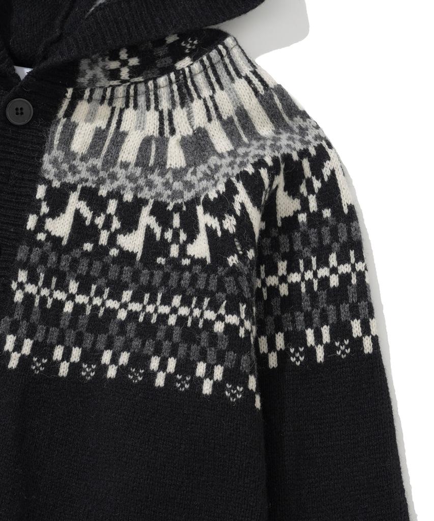 Knitted Nordic Melody Hoodie Cardigan Black