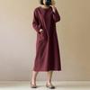 Abito midi in cotone e lino taglie forti da donna con tasche - Abito artistico vintage a maniche lunghe in stile giapponese per donne taglie forti