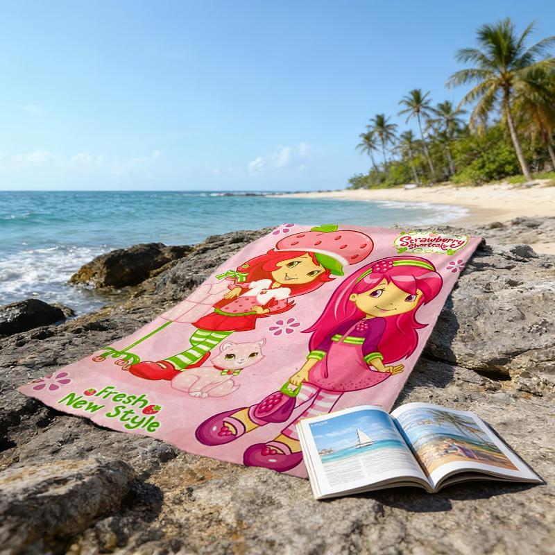 1pc Strawberry Princess3 Beach Towel, Beach and Seaside Swimming Pool Equipment, Fashion Pattern, Rectangular, Travel Essentials