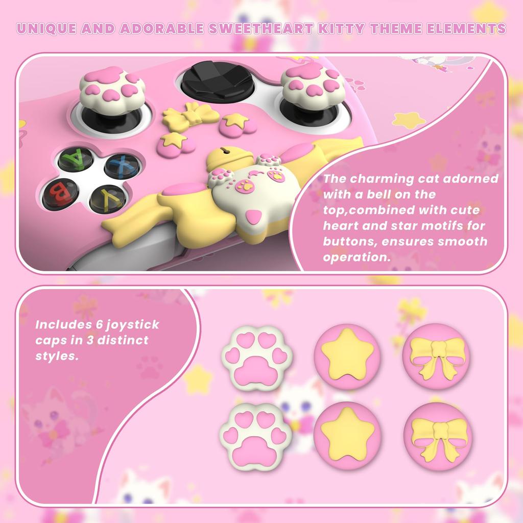 PlayVital Sweetheart Kitty Silicone Cover for Xbox Series Includes Thumb Grips and Cute Grip Cover X/S Controllers, Stickers, Design, Non-Slip [Pink]