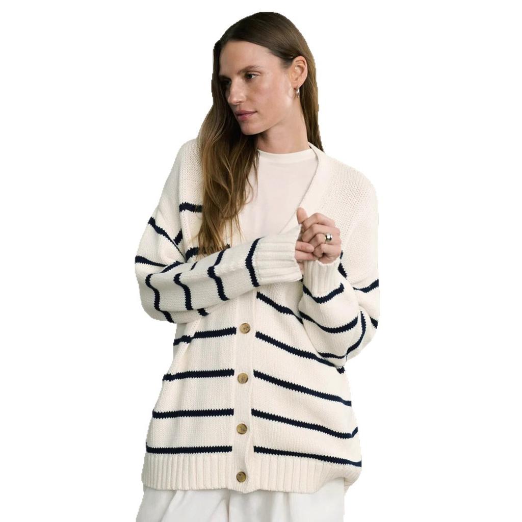 Striped Knitted Cardigan Autumn and Winter New V-neck Sweater for Women