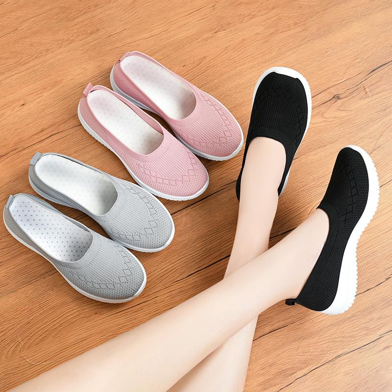 Shoes Women's 2025 New Foreign Trade Women's Shoes Breathable Fly-woven Shoes Soft-soled 2025 Cloth Shoes Casual Mother Shoes