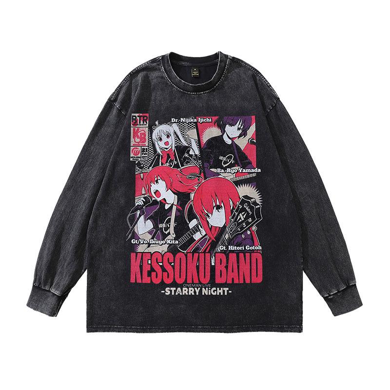 American High Street Trendy Brand Printing Casual Bottoming Top Hip-Hop Retro Washed Old Long-Sleeved T-Shirt For Men And Women