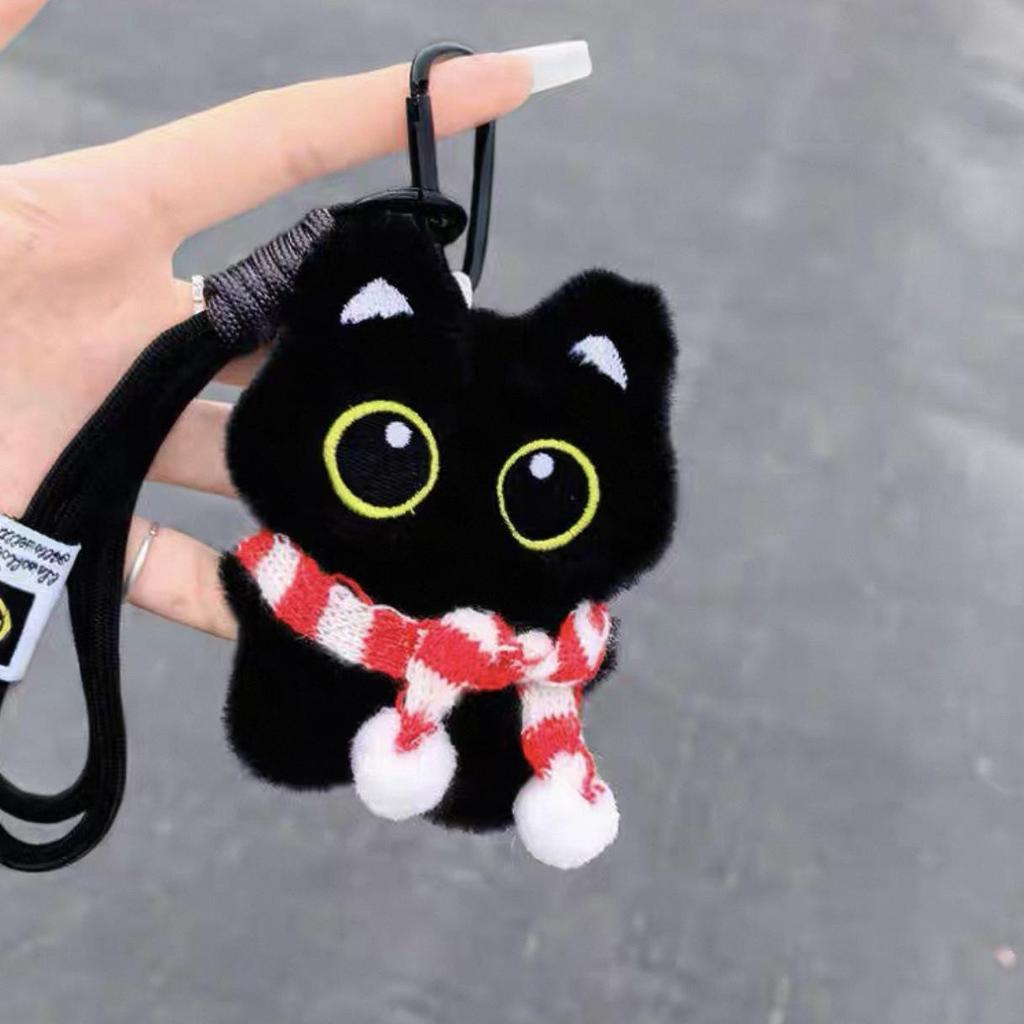 Χαριτωτή Μαύρη Γάτα Βελούδινη Κούκλα Μπρελόκ Κρεμαστό