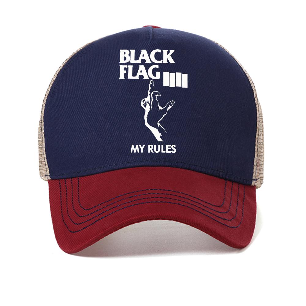 

Black Flag Summer baseball cap Punk Rock Band caps Unisex Womens fashion causal snapback hat adjustable mesh Trucker hats Adjustable