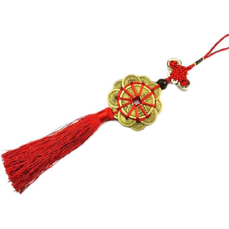 Chinese Feng Shui Ten Emperor Money Co with Chinese Knot Office Bedroom Car Hanging Ornaments Decoration Lucky Co for Wealth and Success (12 Co+Red
