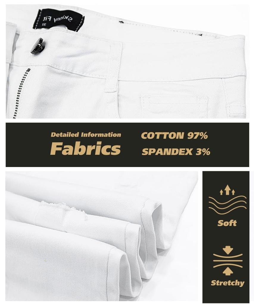 GINGTTO Distressed Skinny Slim Stretch Denim Size 32 Men's Jeans, Fit, Pants, White,