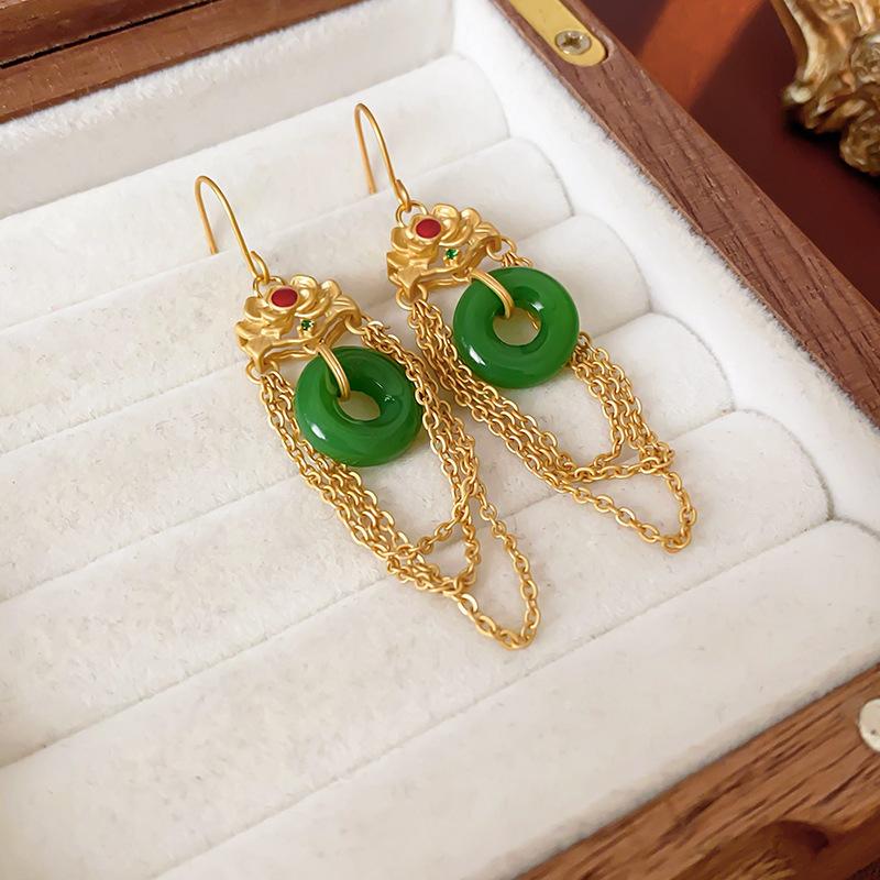 Boucles d'oreilles Guofeng Aiguille d'argent Zircon Franges Rétro Luxe Léger Haut de gamme Boucles d'oreilles Puces Niche Polyvalentes