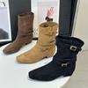 Retro Pustynny Styl Zachodnie Buty Damskie 2025 Jesień i Zima Nowe Kwadratowy Nosek Średnie Buty Obcas Kotek Obcisłe Buty Martinowe Buty Jeździeckie