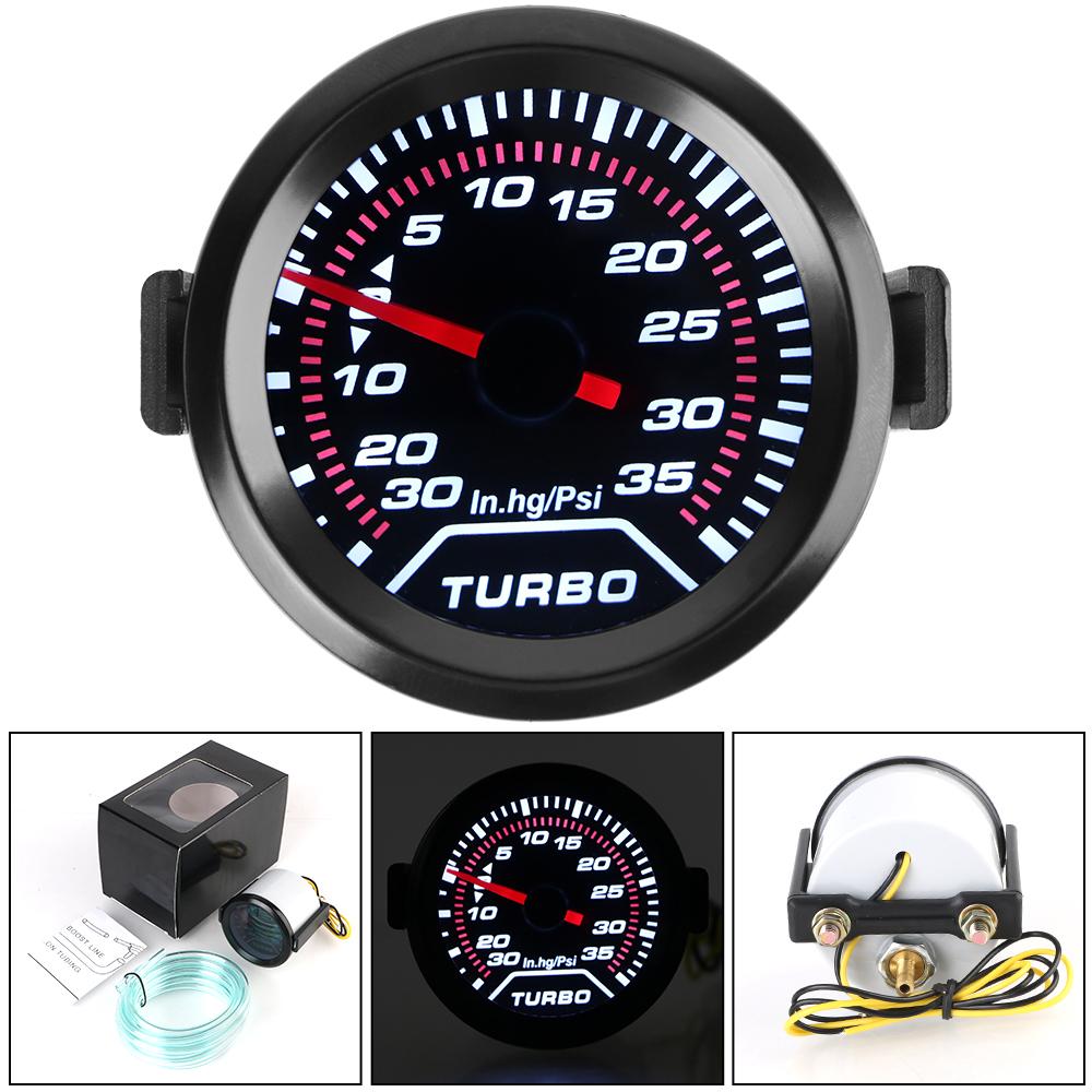Turbo Pressure Gauge Racing Car Modification Universal Smoke Lens 12V White LED Backlight 2" 52mm Turbo Boost Meter 35Psi