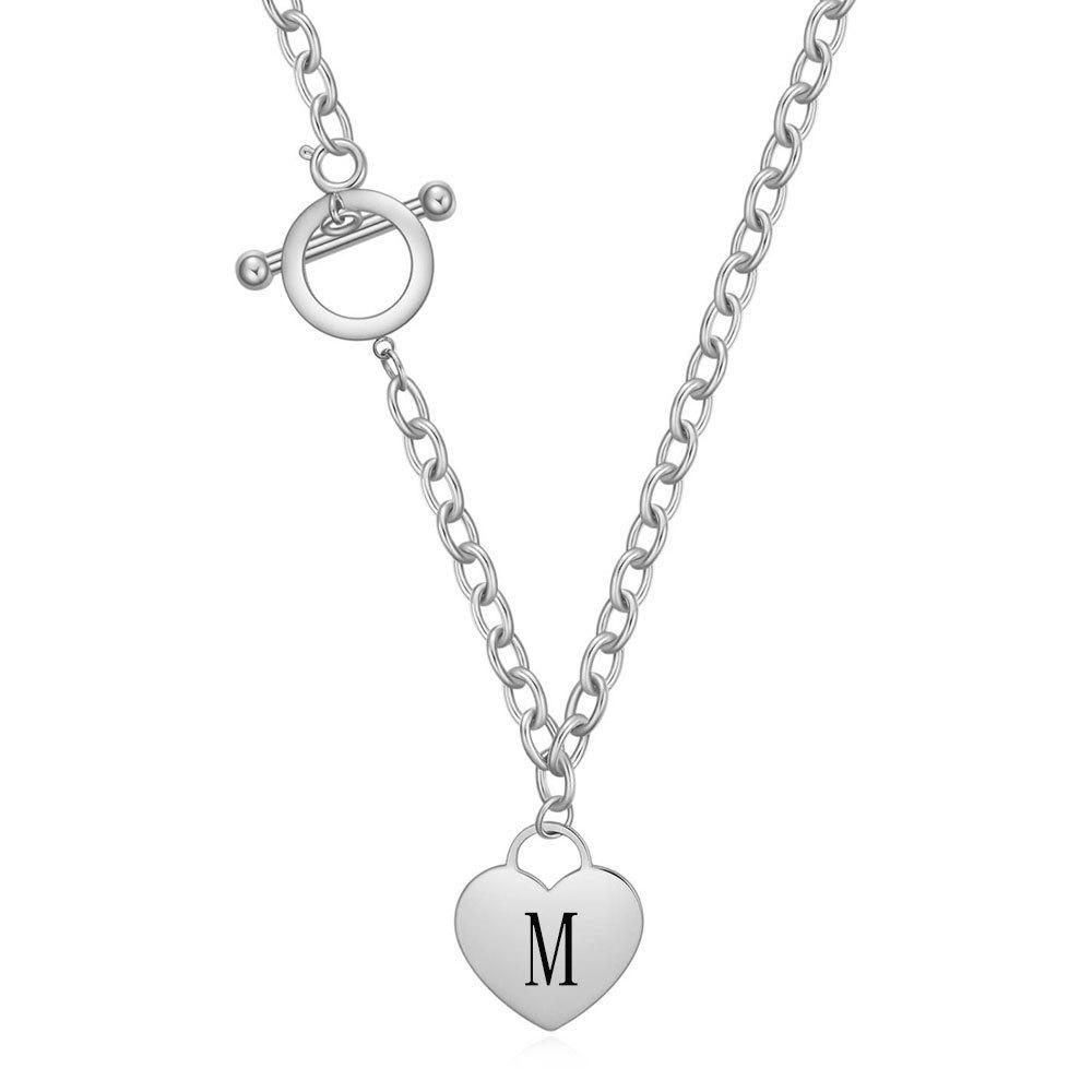 Versatile Heart 26-Letter Stainless Steel Necklace with Engravable Clavicle OT Chain