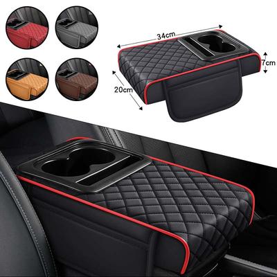 Car Armrest Storage Box with Cup Holder Center Console Organizer Heightening Cushion for Vehicle Interior Organization