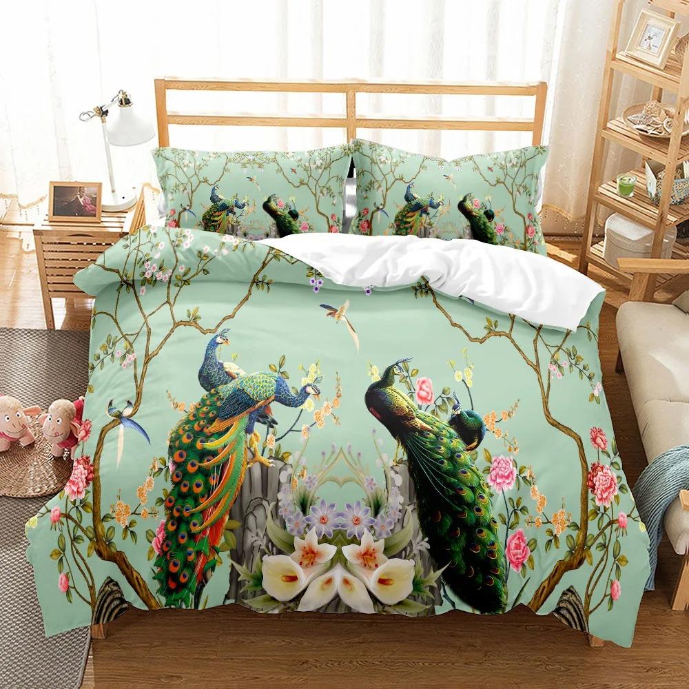 Ensemble de Literie 3D Art Paon Gracieux Simple Twin Double Queen King Cal King Taille Ensemble de Linge de Lit