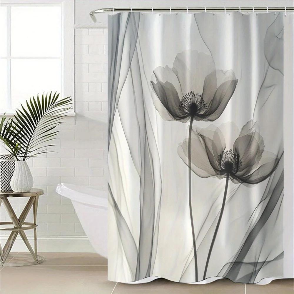 

1 шт. Пестрый полиэстеровый занавеска для душа - Не требует сверления, Машинная стирка, Декор для ванной комнаты, Ткань, пригодная для машинной стирки W90xH180cm