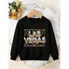 Unisex Kids Crewneck Sweatshirt, Neon Geometric Las Vegas Letter Print Pullover, Boys Girls Retro Travel Casual Sweatshirt For Kids Over 4 Years Old