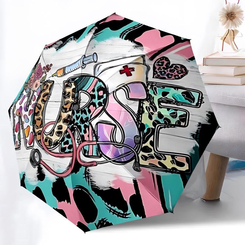 1pc Nurse Print Folding Umbrella | Elegant Design, Fashionable Accessory, Durable Construction, Sturdy Ribs yy251107008