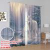 Set Of 2 Flat Printing Curtains Winter Wolf Pack Snow Digital Printed Polyester Drapes Festive Portraits Curtain