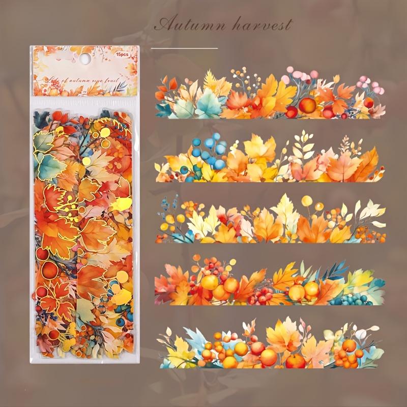 15 Stück Herbstpflanzenblatt- und Fruchtaufkleber Selbstklebende Scrapbook-Abziehbilder Unregelmäßige Formen für Telefon, Laptop, DIY-Bastelarbeiten, Dekorative Aufkleber mit Herbstthema