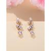 Platinum White Diamond Flower Leaf Pendant Earrings Zircon Water Drop Atmosphere