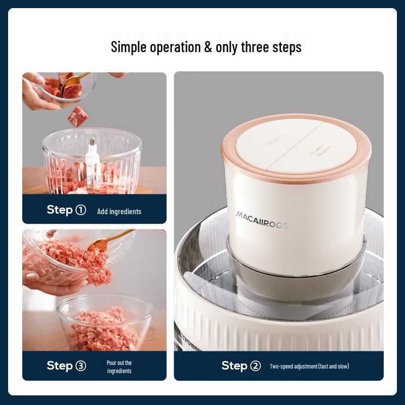 Macaiiroos 2L Electric Food Processor & Meat Grinder CN plug (adapter included)