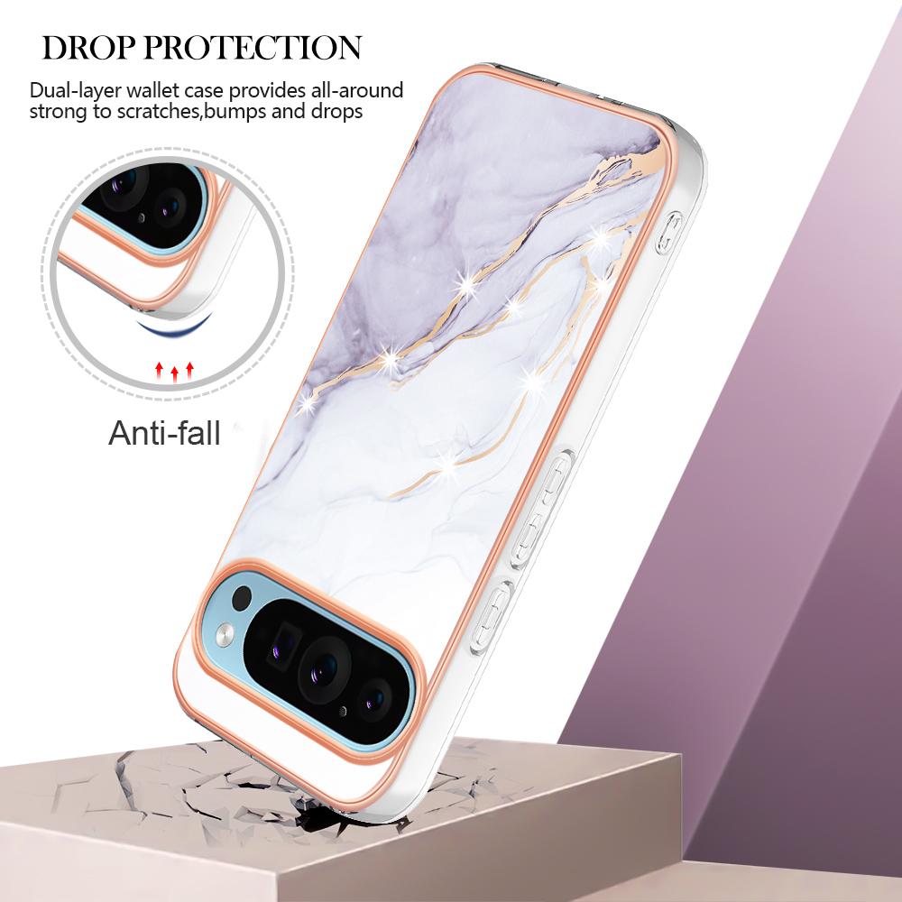 For Google Pixel 9/Pixel 9 Pro TPU Case with IMD Marble Pattern Electroplated Back Cover