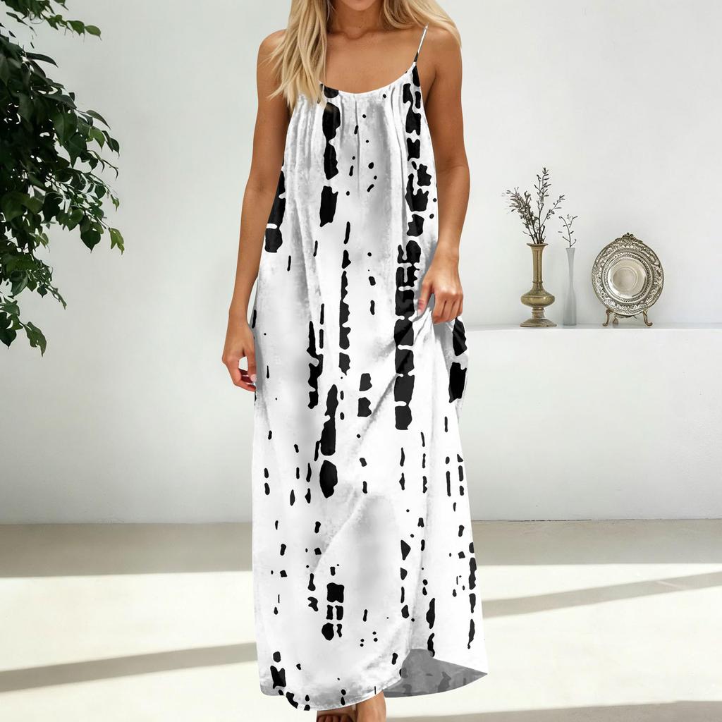 Women's Fashion Backless Spaghetti Strap Casual Loose-Fit Striped Print Dress